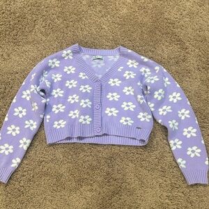 Hollister Light Purple Cropped Cardigan with Flowers